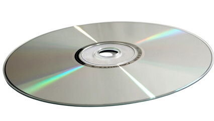 Silver disc with rainbow light reflection isolated on a transparent background optical media