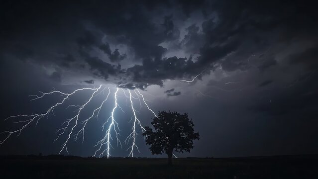 Dramatic powerful ligthning thunderstorm