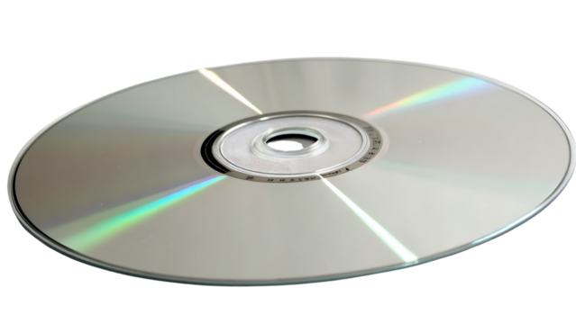 Silver disc with rainbow light reflection isolated on a transparent background optical media