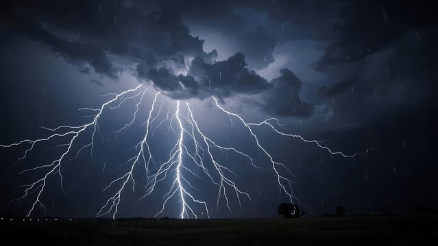 Dramatic powerful ligthning thunderstorm