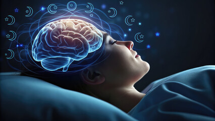 Brain sleep aided by mindful meditation waves concept. A peaceful mind concept, showcasing tranquility during sleep.
