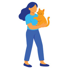 Vector of a woman holding a cat