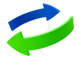 Blue and green rotation arrows isolated. Rotation arrows in a circle sign. Arrows looping in circle. Arrows refresh icon isolated on background. Circle arrows.