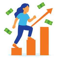 Vector of a woman climbing a financial diagram