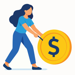 Vector of a woman withdrawing dollars