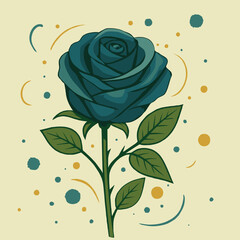 
Blue single rose with stem and leafs