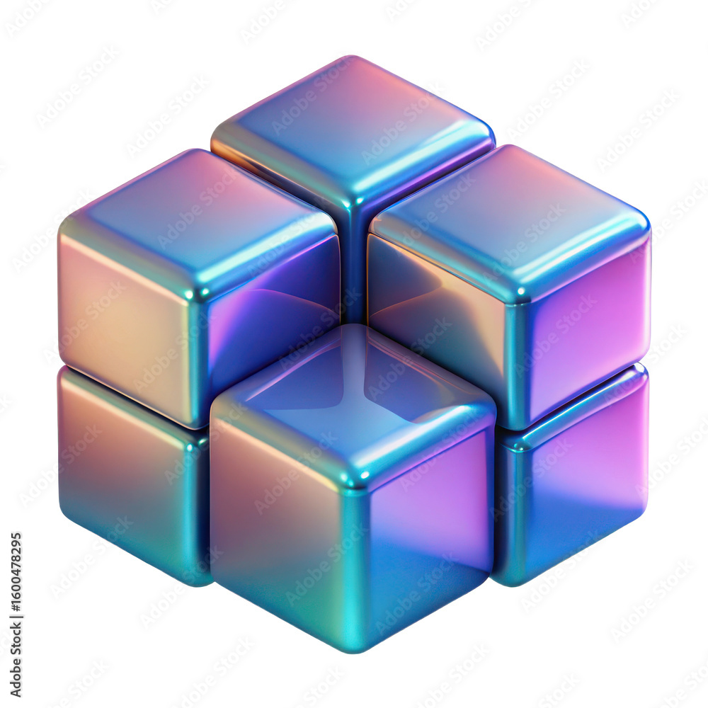 Aufkleber iridescent geometric cube structure composed of six rounded cubes isolated on white background