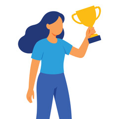 Vector of a woman holding a trophy