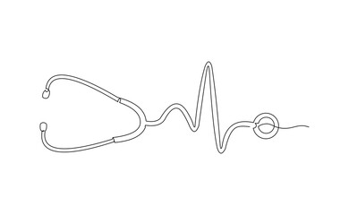 Continuous line drawing of stethoscope medical tool equipment editable stroke sketch line vector illustration