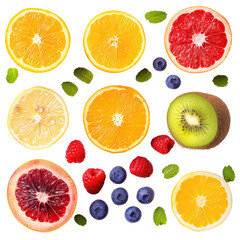 Colorful fruit slices arranged in a grid pattern