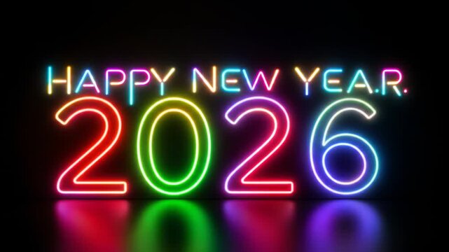 Vibrant Neon 2026 Happy New Year Celebration Backgrounds, perfect for new year greeting