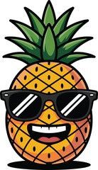 "Cartoon Pineapple Character – Fun Fruit Icon with Sunglasses and Smiling Face