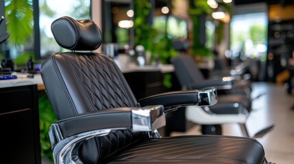 Modern Barbershop Interior Black Leather Barber Chair
