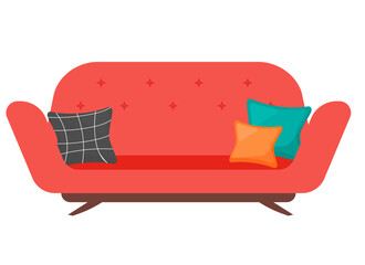Red Sofa Flat Vector Illustration – Modern Furniture Clipart for Interior Design, Home Decor, and Living Room Concepts