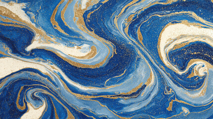 Blue and Gold Marble Swirl Abstract Background


