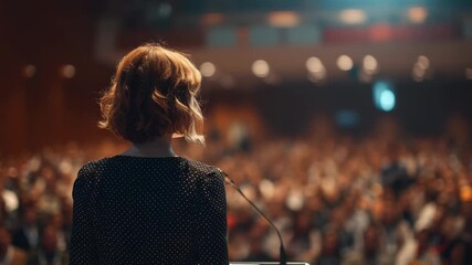 Female speaker giving a talk on corporate business conference. Business and Entrepreneurship event