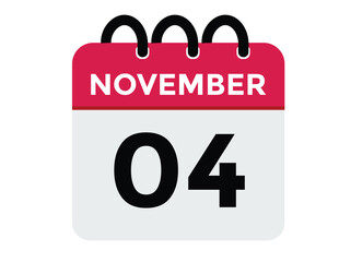 
4 November, calendar date icon. 4 November Calendar Date for Deadlines or Appointment. Day, month. vector illustration.
