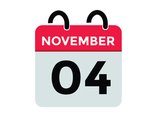 
4 November, calendar date icon. 4 November Calendar Date for Deadlines or Appointment. Day, month. vector illustration.
