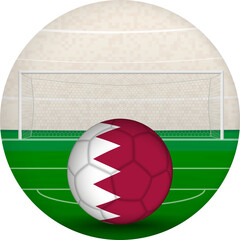 Fototapeta premium Soccer Ball with Flag of Qatar on Field