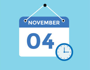 
4 November, calendar date icon. 4 November Calendar Date for Deadlines or Appointment. Day, month. vector illustration.
