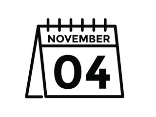 
4 November, calendar date icon. 4 November Calendar Date for Deadlines or Appointment. Day, month. vector illustration.
