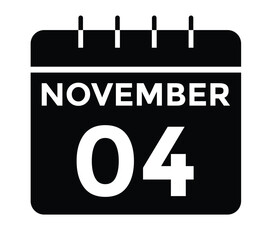 
4 November, calendar date icon. 4 November Calendar Date for Deadlines or Appointment. Day, month. vector illustration.
