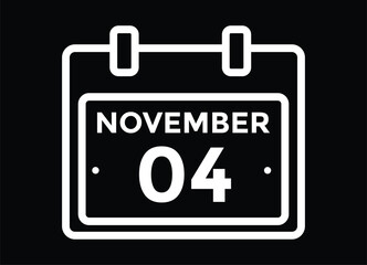
4 November, calendar date icon. 4 November Calendar Date for Deadlines or Appointment. Day, month. vector illustration.
