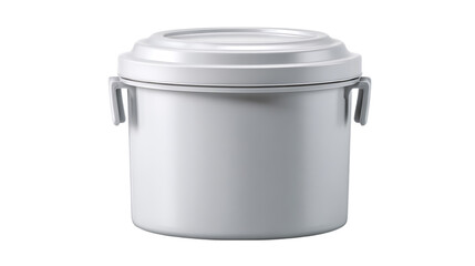 White cylindrical food container with handles isolated on transparent background