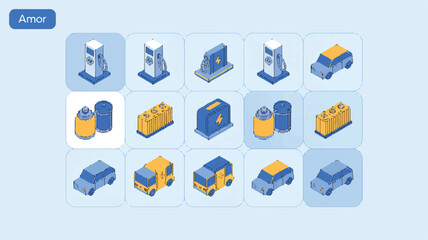 Isometric electric vehicles and charging stations electric car