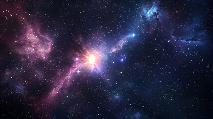 Obraz premium A vibrant cosmic landscape unfolds with colorful nebulae and countless twinkling stars across the dark sky