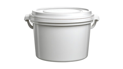 White plastic bucket with lid and handle isolated on transparent background