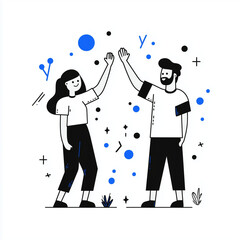 Two people high-fiving in a playful abstract illustration  