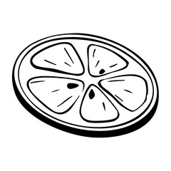 Hand Drawn Lemon Slice Stylized Black And White Illustration. Juicy Tropical Organic Fruit Citrus