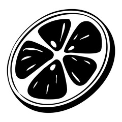 Hand Drawn Lemon Slice Stylized Black And White Illustration. Juicy Tropical Organic Fruit Citrus