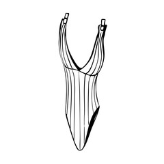 One-piece swimsuit with stripes. Isolated vector illustration for summer design. Summer Swimwear Beach Clothes Hand Drawn Ink Sketch