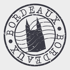 Bordeaux, France Stamp Cathedral Postmark. Silhouette Postal Passport. City Round Vector Icon. Vintage Postage Design.
