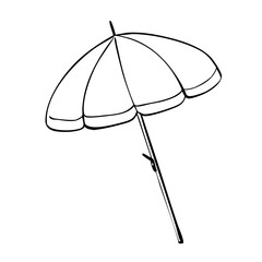 Beach umbrella sketch Summer leisure vacation attribute doodle isolated on white. Hand drawn vector illustration.