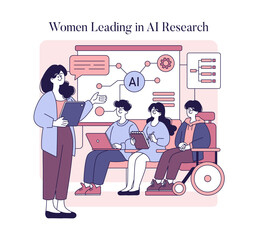 Women Working In AI. Flat Vector Illustration