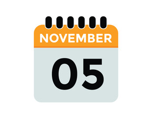 5 November, calendar date icon. 5 November Calendar Date for Deadlines or Appointment. Day, month. vector illustration.
