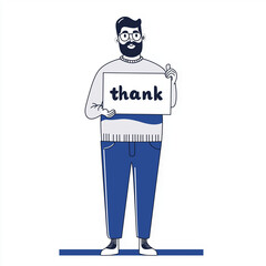 Man holding thank you sign with a beard and glasses in casual attire  
