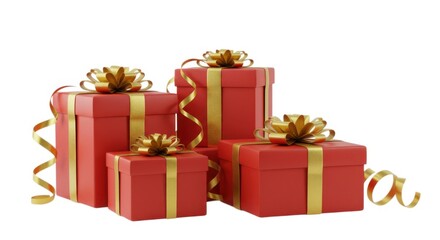 Red gift boxes with golden ribbons isolated on white background