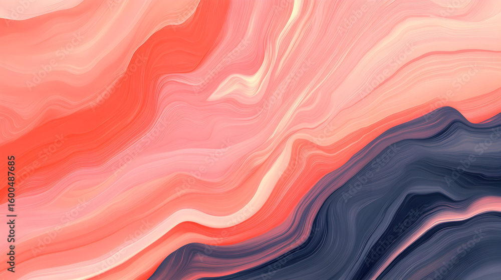 Poster dynamic abstract composition featuring graceful waves of warm and cool colors.