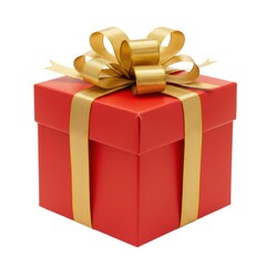 Red gift box with golden ribbon isolated on white background