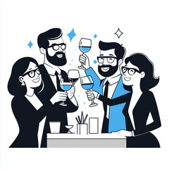 Group of colleagues toasting with glasses at celebratory event  