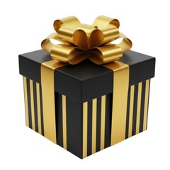 Black gift box with golden ribbon isolated on white background