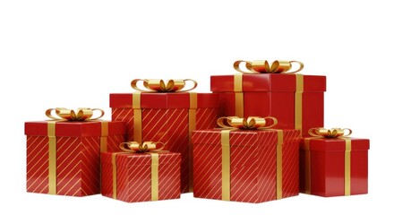 Pile of red gift boxes isolated on white background