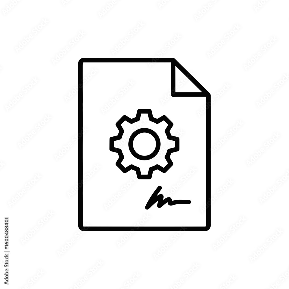 Aufkleber document with gear icon and signature line in minimal design