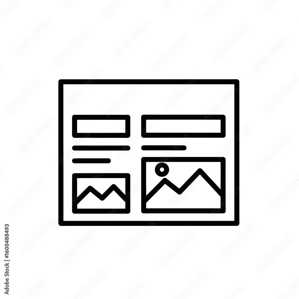 Poster line art digital website layout with image placeholders