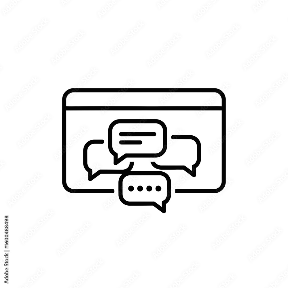 Fototapete Line art of chat bubbles floating above a computer screen  