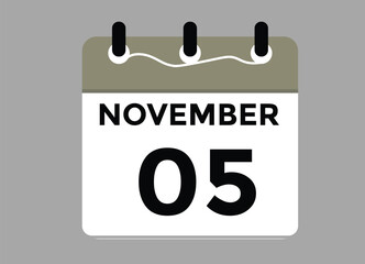 5 November, calendar date icon. 5 November Calendar Date for Deadlines or Appointment. Day, month. vector illustration.